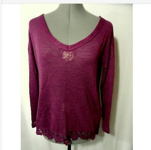 WALLPAPHER Crochet trim Sweater Top PM Berry Purple Lacey top